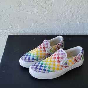 Van’s Classic Slip-On Rainbow Checkerboard Canvas Shoe Unisex M 8 / W 9.5